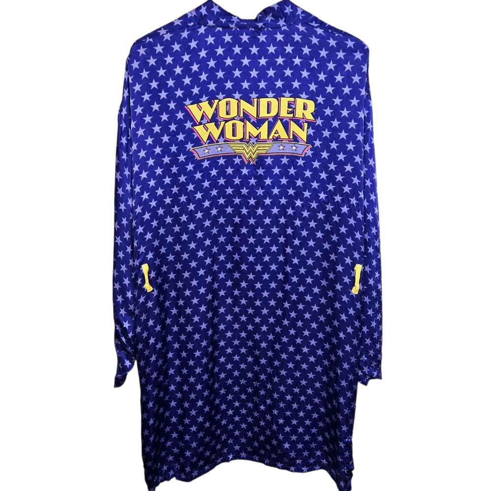 Wonder Woman Silk Robe One Size Fits All Blue Star Print DC Comics No Belt Flaw